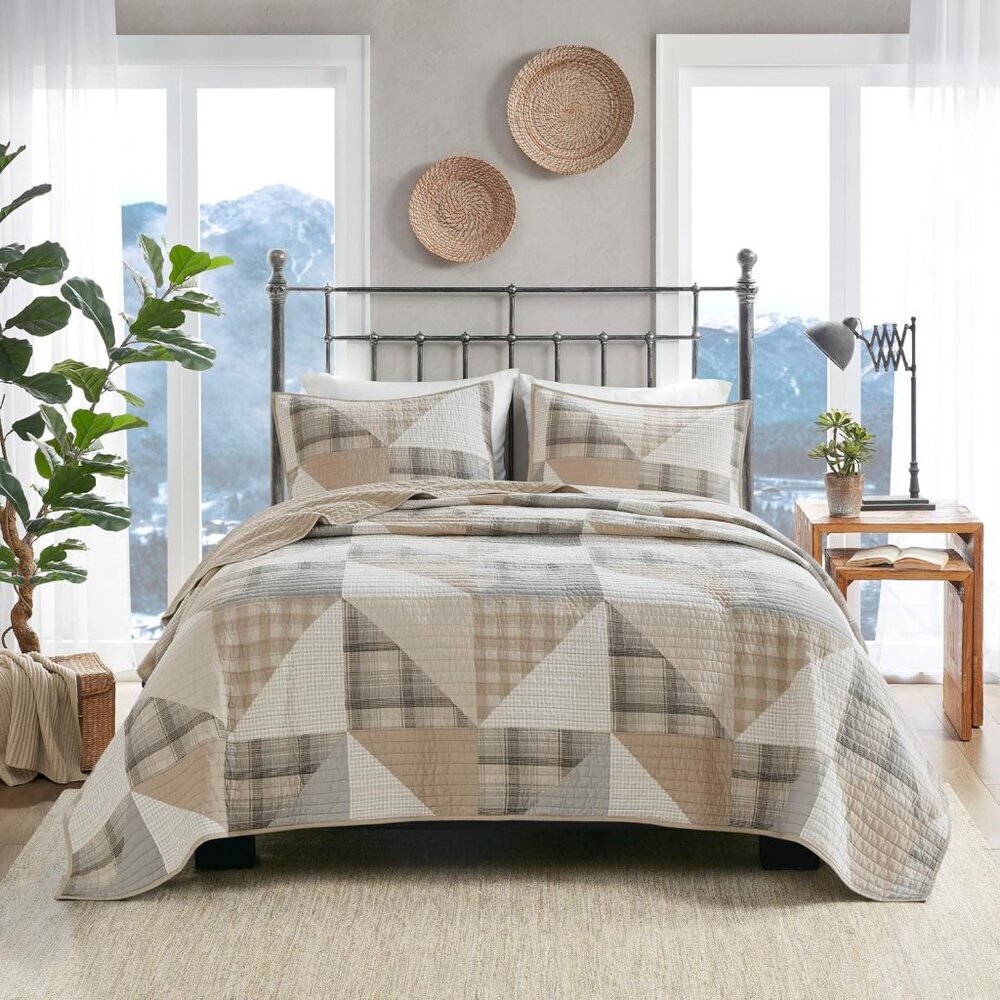 Woolrich Olsen Reversible Quilt Set - Cottage Styling Reversed to Solid Color, A